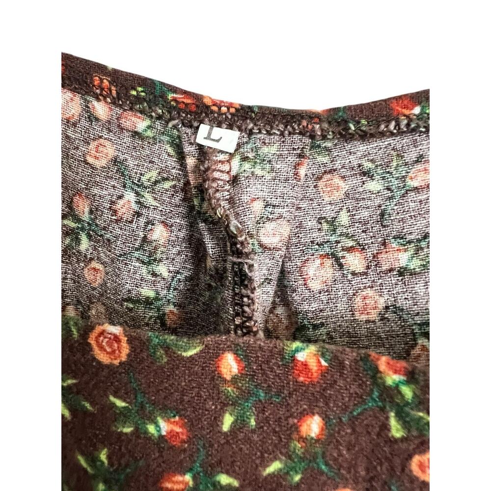 Floral Overall Jumpsuit Womens Large Brown Sleeveless Square Neck Pockets Boho - Picture 6 of 9